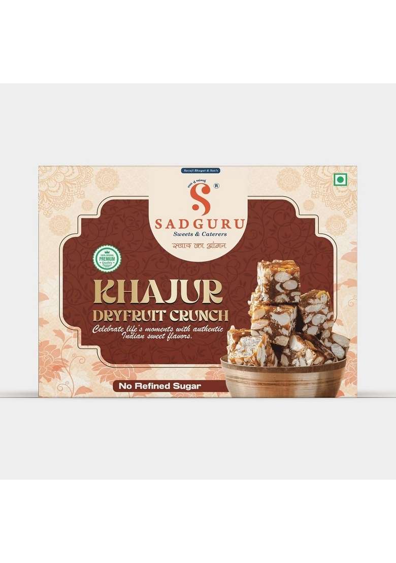Sadguru Sweet Caterers Sweets Premium Dates Dry Fruit Crunch 500G | Chikki Healthy Snacks With Goodness Of Kaju Badam Pista And Pure Ghee Barfi Indian Gift Pack Energy Bites - Indya