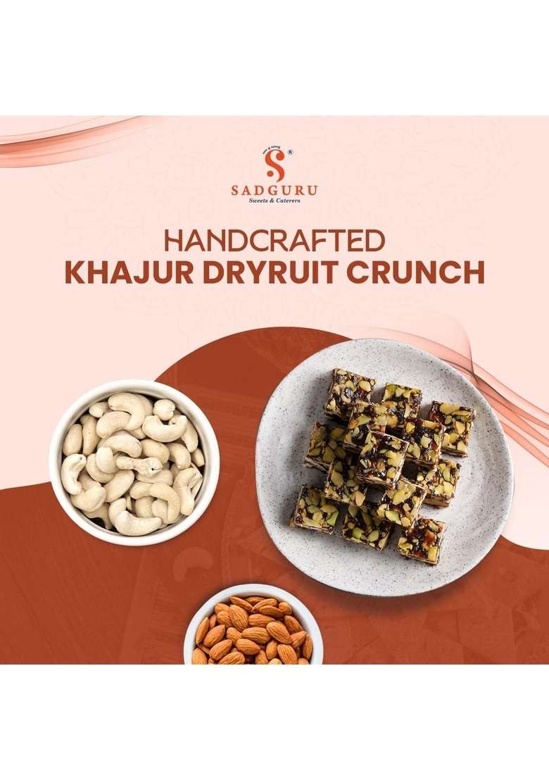 Sadguru Sweet Caterers Sweets Premium Dates Dry Fruit Crunch 500G | Chikki Healthy Snacks With Goodness Of Kaju Badam Pista And Pure Ghee Barfi Indian Gift Pack Energy Bites - Indya