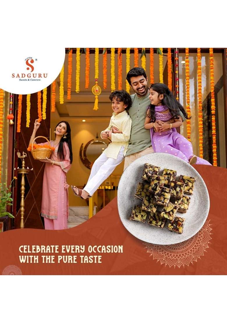Sadguru Sweet Caterers Sweets Premium Dates Dry Fruit Crunch 500G | Chikki Healthy Snacks With Goodness Of Kaju Badam Pista And Pure Ghee Barfi Indian Gift Pack Energy Bites - Indya