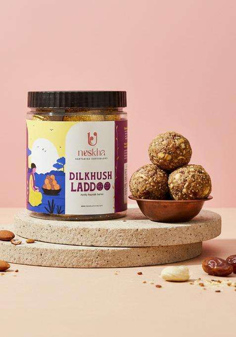 Nuskha Kitchen Dilkhush Dryfruits Laddu | Authentic Indian Mithai Premium Dry Fruit Laddoo In Pure Desi Ghee Rich Nutrition Homemade Goodness With Jaggery Sugar Free No Artificial Flavours Or Preservatives Healthy Sweets 400G