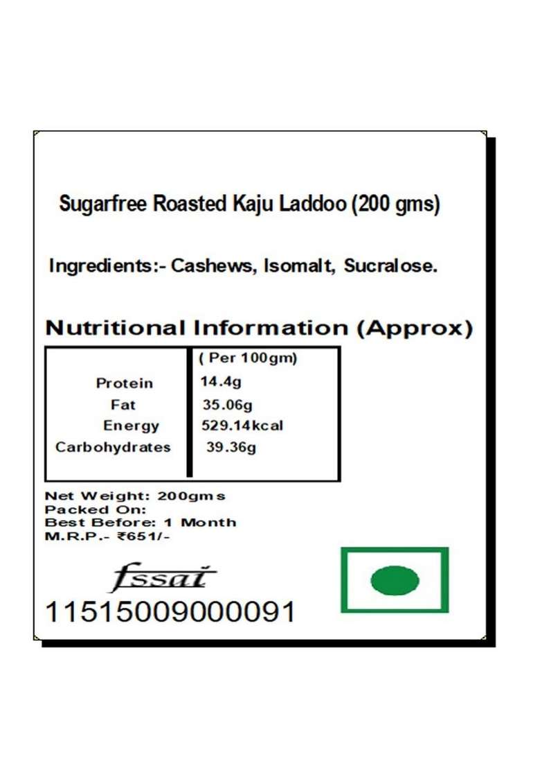 Ghasitaram Gifts Sweets Sugarfree Roasted Kaju Laddoo 200G - Indya