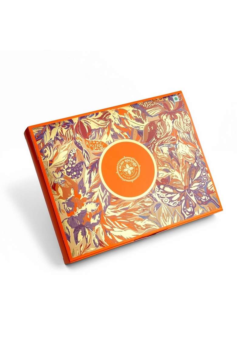 Cacao Springs Golden Indulgence Celebration Chocolate Box For Gift Assorted Chocolates Brittles With Mixed Nuts Almond Cashew Premium Diwali Hamper 3 X 4 12 Pcs 14Gm Each - Indya