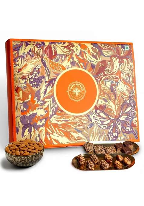 Cacao Springs Golden Indulgence Celebration Chocolate Box For Gift Assorted Chocolates Brittles With Mixed Nuts Almond Cashew Premium Diwali Hamper 3 X 4 12 Pcs 14Gm Each