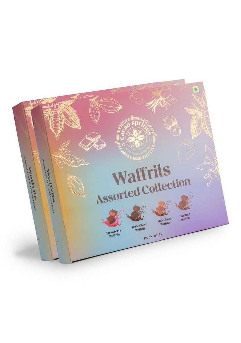 Cacao Springs Premium Assorted Waffrils Combo Gift Box Choco Nut Delicacy Waffle Chips Great For Snacking Pack Christmas Gifts 12 Pieces In Each 2 Boxes 240Gm - Indya