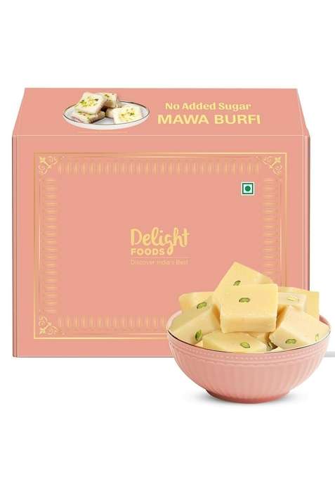 Delight Foods Sugar Free Mawa Burfi 350G | Authentic Fresh Indian Traditional Mithai Regular
