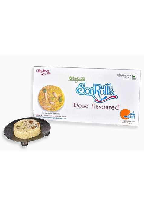 Bhagat'S Heera Sweets Sonroll Rose Flavoured|Son Roll Box 500 Gram Original Delicious Son With Almonds And Pistachio Garnished|Soft Flaky Mithai Pack Of 2