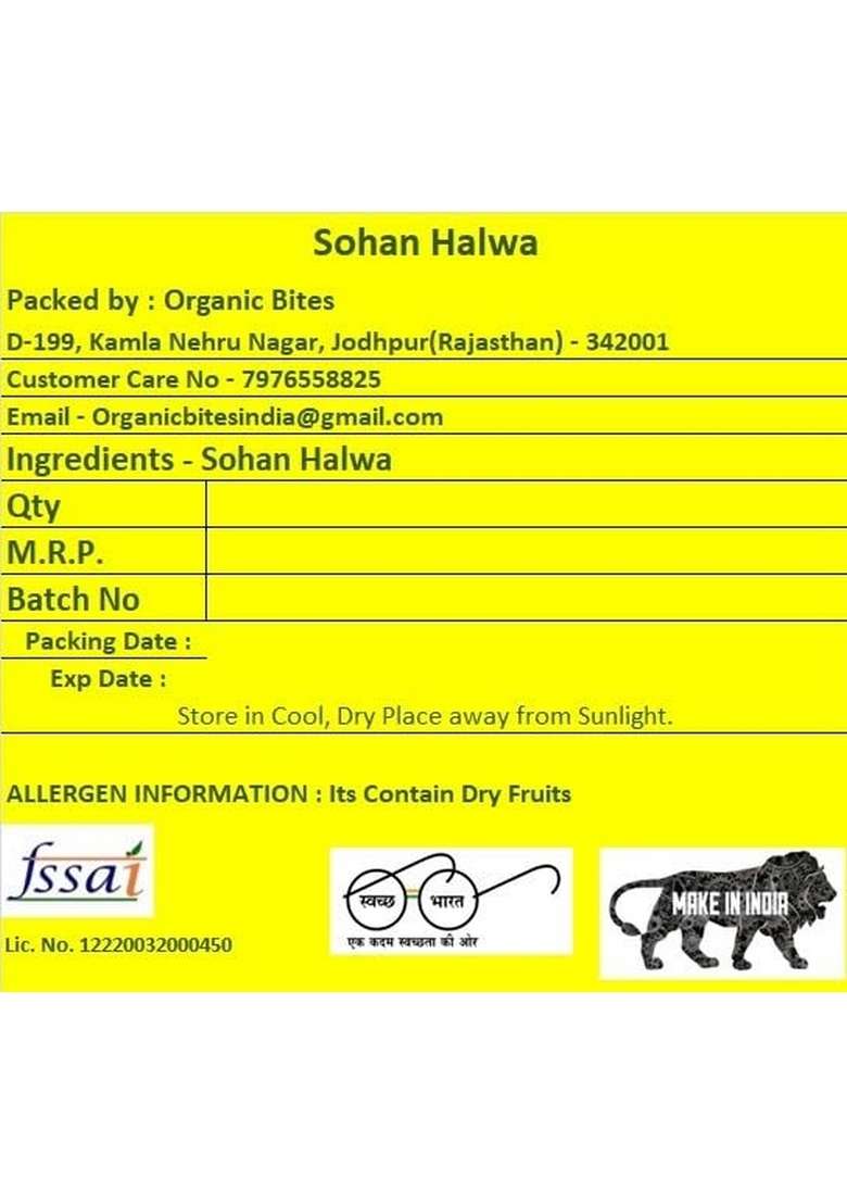 Organic Bites Pure Desi Ghee Sohan Halwa I Jodhpur Sweet Dry Fruit Soan Box Pack 400 Gm - Indya