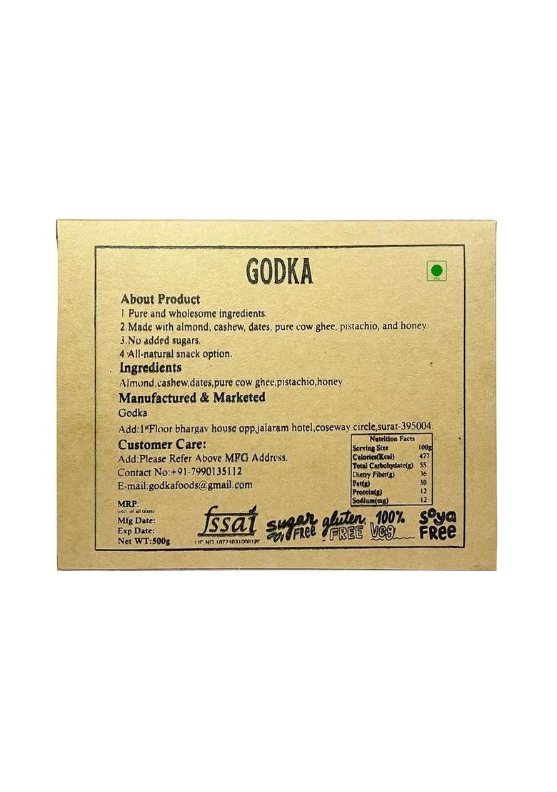Godka Dry Fruits Sugarfree Dates Barfi Khajoor Dryfruit Chikki Kaju Badam Energy Bite Healthy Snacks With Goodness Of 500 Gm - Indya