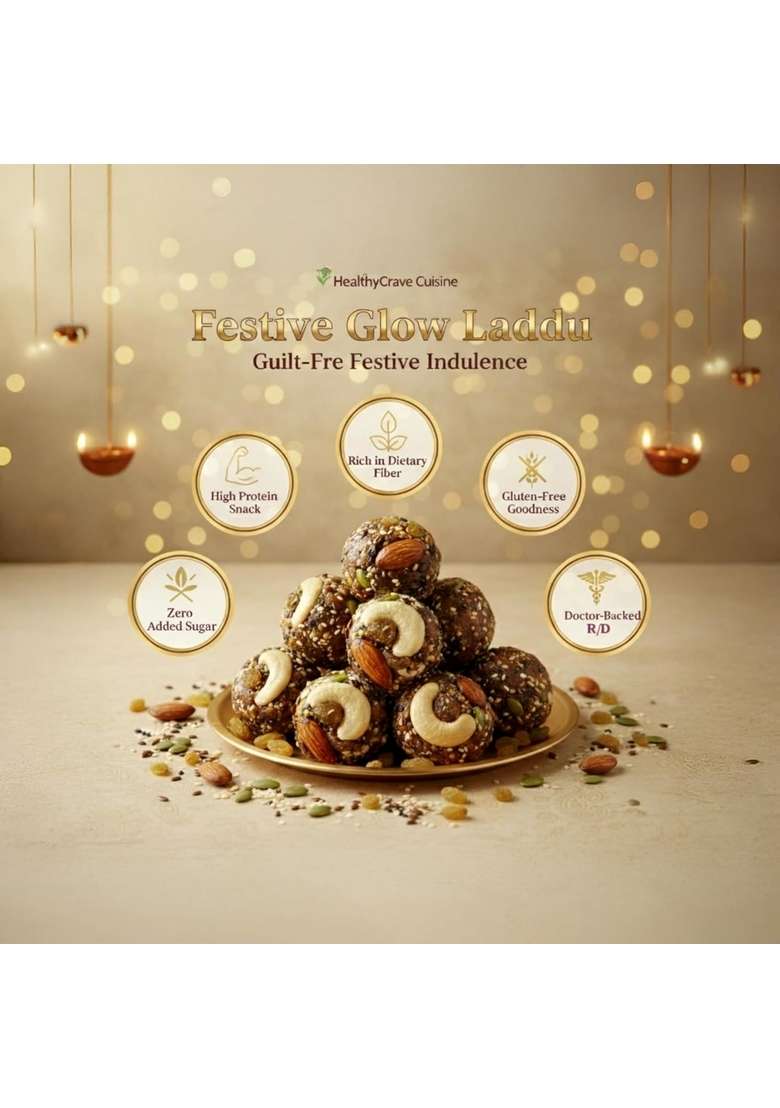 Healthy Crave Cuisine Healthycrave Festive Glow Dry Fruit Laddu – No Added Sugar Mithai Gift Box | High Protein Fibre Gluten Free Indian Sweets For Gifting 200 G - Indya