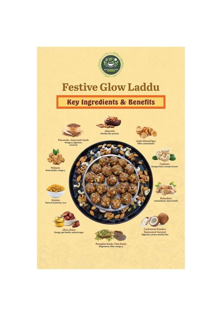 Healthy Crave Cuisine Healthycrave Festive Glow Dry Fruit Laddu – No Added Sugar Mithai Gift Box | High Protein Fibre Gluten Free Indian Sweets For Gifting 200 G - Indya