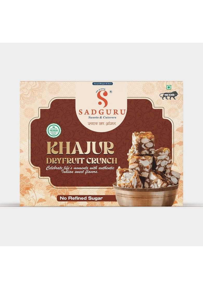 Sadguru Sweet Caterers Dates Dryfruits Crunch Premium Indian No Refined Sugar Healthy Snacks With Goodness Of Kaju Badam Pista And Pure Ghee 200 Gm - Indya