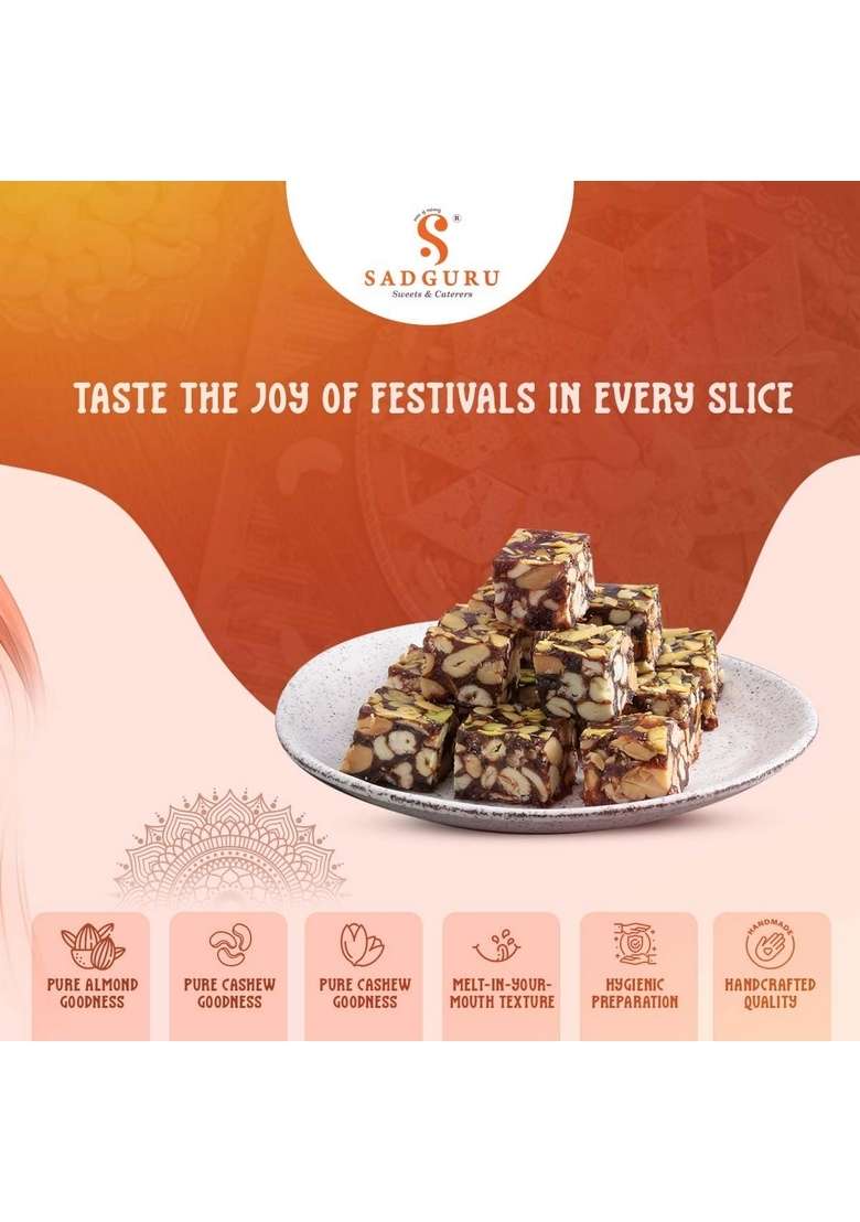 Sadguru Sweet Caterers Dates Dryfruits Crunch Premium Indian No Refined Sugar Healthy Snacks With Goodness Of Kaju Badam Pista And Pure Ghee 200 Gm - Indya