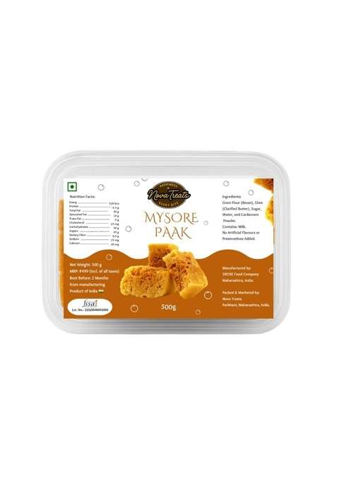 Nova Treats Traditional Mysore Pak | Pure Ghee Indian Sweet 500G Box Made With Gram Flour And Cardamom No Artificial Flavors Or Preservatives