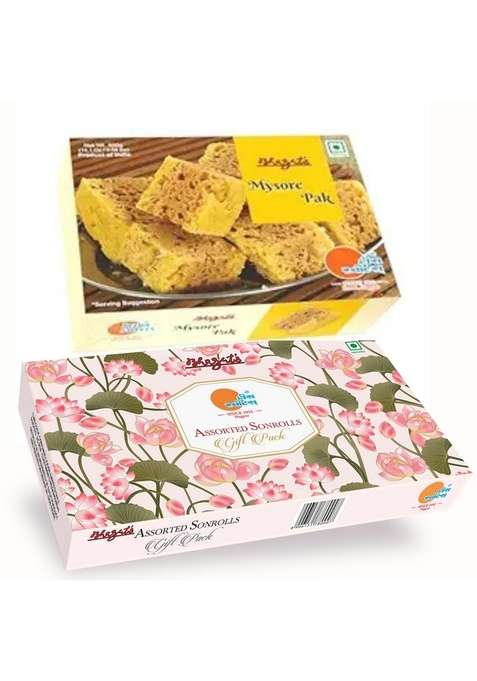Bhagat'S Shree Heera Sweets Sweet Combo|Mysore Pak 200 Gms 4 In 1 Sonroll Gift Pack