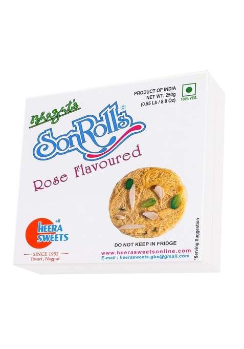 Bhagat'S Heera Sweetssonroll Rose Flavoured – 250G Box With Almonds Pistachios | Soft Flaky Sweets Mithai Sonroll Preservatives Free Pack Of 4