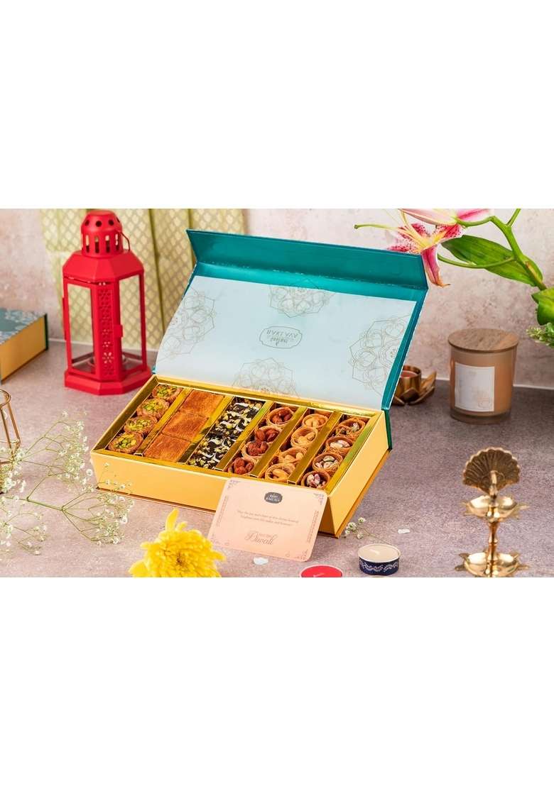 Gourmet Baklava Luxury Assorted Gift Box Pista Burma Belloria Mixed Chocolate Almond Cashew Nest Sweets Perfect For Gifting Special Occasions - Indya