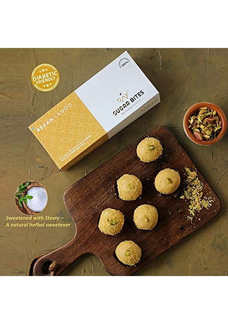 Lb Ray No Sugar Besan Laddoo 100 Free Mithai Made With Pure A2 Ghee And Plant Sweetener Stevia Added Preservatives Colors Single Pack 300G - Indya