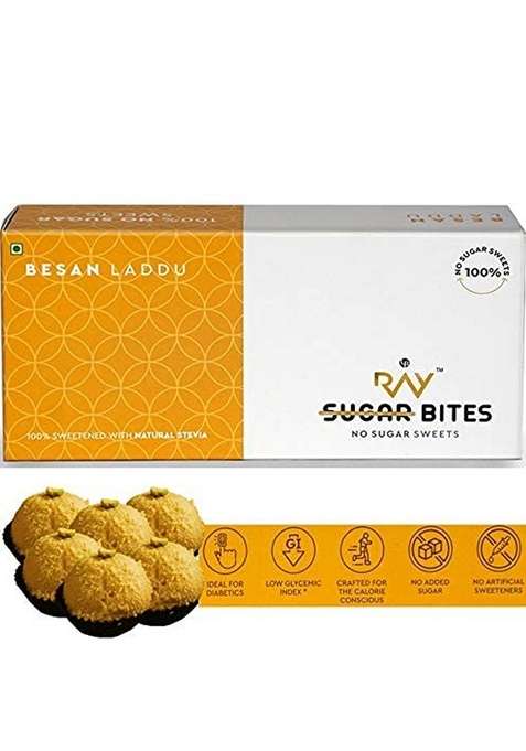 Lb Ray No Sugar Besan Laddoo 100 Free Mithai Made With Pure A2 Ghee And Plant Sweetener Stevia Added Preservatives Colors Single Pack 300G