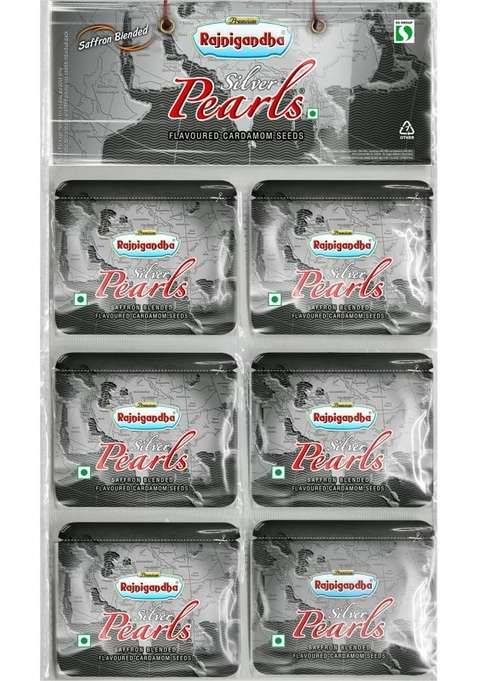 Rajnigandha Silver Pearls Saffron Blended Flavoured Cardamom Seeds Pack Of 36 1 4 Gram Each