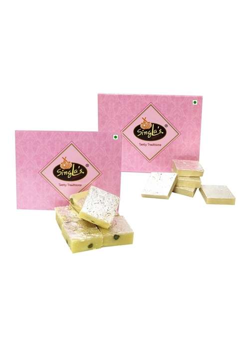 Singla Singla'S Indian Sweets Pista Khoya Barfi And Kaju Katli Combo Pack 200G Each
