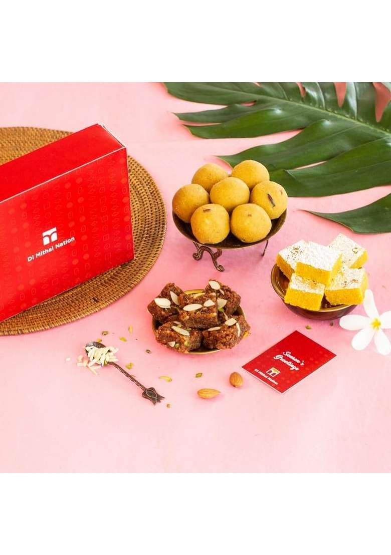 Di Mithai Nation Besan Laddoo 200 Gram With Dhoda Burfi Moong Thal Traditional Delicious Indian Desert For Special Occasion - Indya