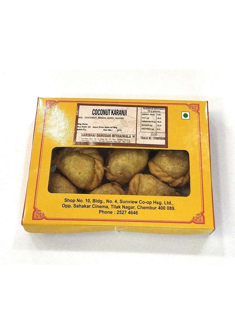 Haribhai Damodar Mithaiwala Pure Ghee Coconut Karanji 200 Grams - Indya