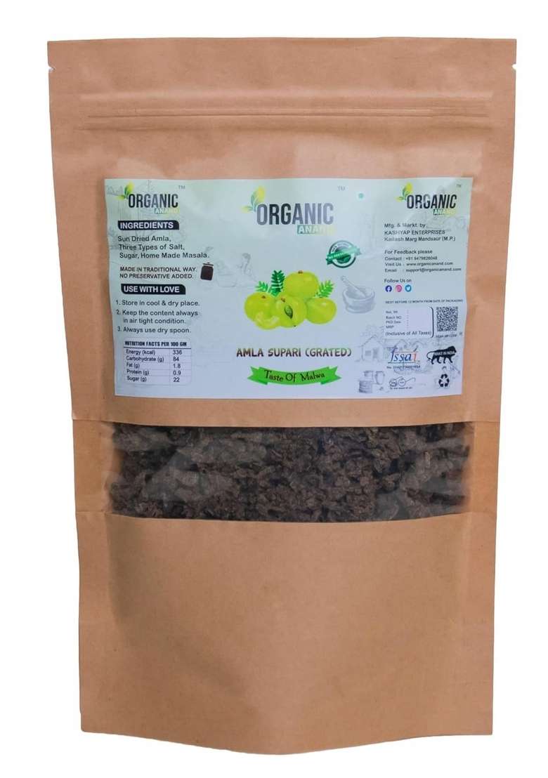 Organic Anand Natural Amla Grated Supari Sun Dried Salt Sugar Homemade Mouth Freshener 200Gm Pack Of 1 - Indya