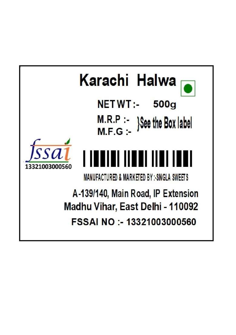 Singla Karachi Halwa Green 500G Chewy Texture Burfi Delicious Sweet - Indya