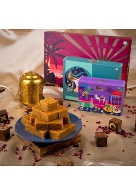 Gud Mishri Besan Barfi 200G | Premium Indian Mithai Made With Desi Ghee Homemade Mawa Sweetened Guilt Free Festive Sweet Healthy Dessert Gift Box For Adults Kids Map Packed Freshness Long Shelf Life