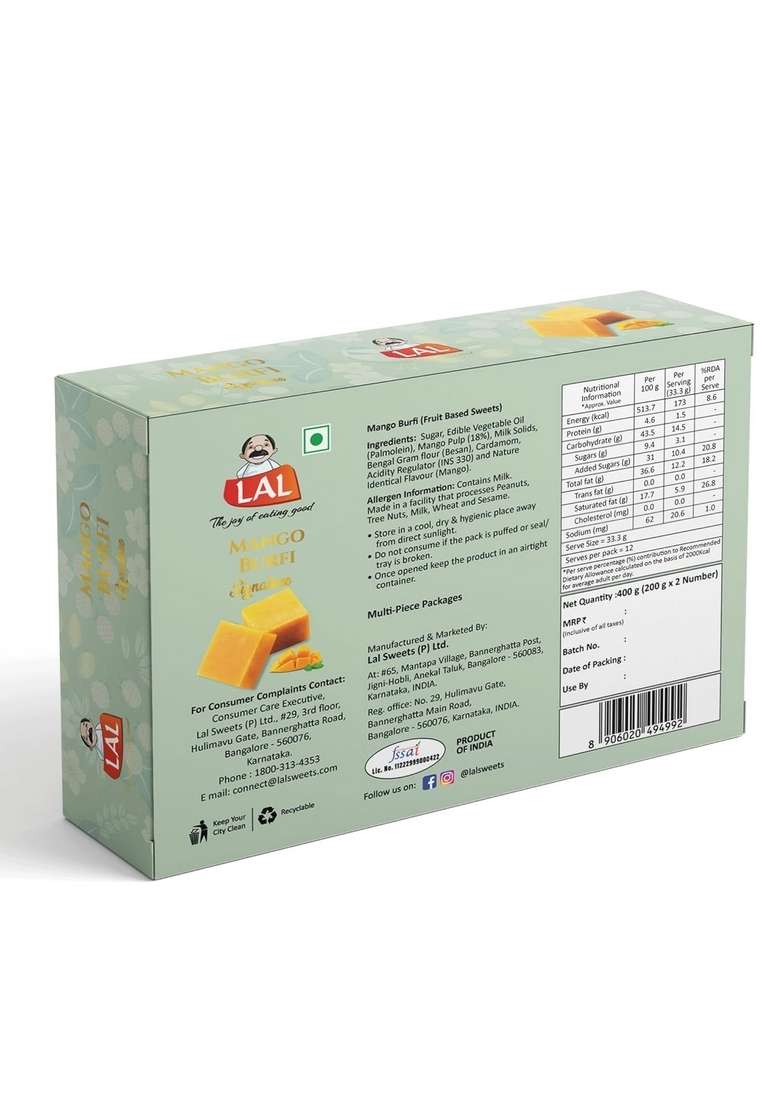 Lal Sweets Mango Burfi Signature 400G - Indya