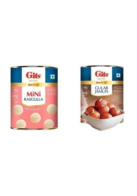 Gits Open Eat Mini Rasgulla 30 Pieces Per Can Authentic Bengali Sweet 1Kg Gulab Jamun