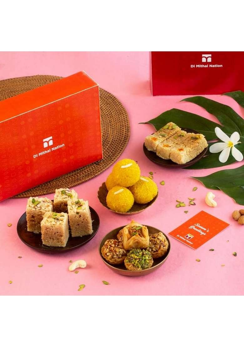 Di Mithai Nation Milk Cake 200 Gram With Baklava Mysore Pak Motichoor Laddoo Traditional Delicious Indian Desert For Special Occasion - Indya