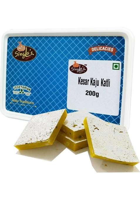 Singla Sweets Kesar Kaju Burfi 200G Very Delicious Festival Box Sweet Box&nbsp;&nbsp; 200 G