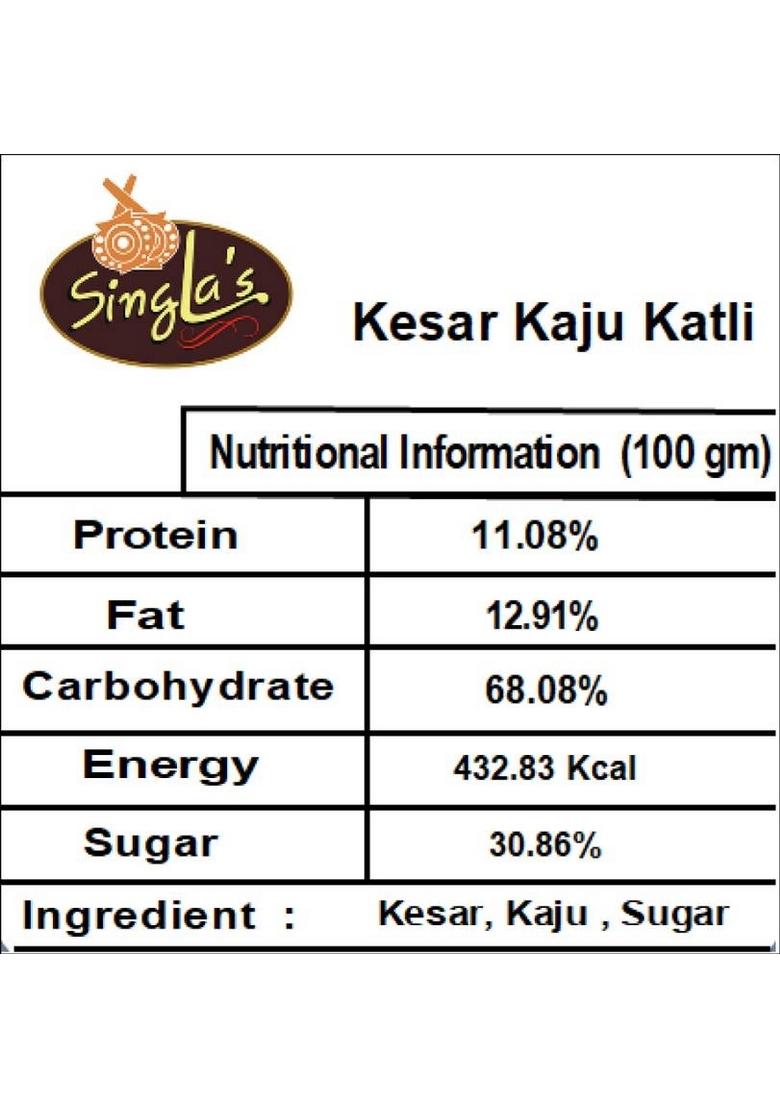 Singla'S Kesar Kaju Katli 400Gram Indian Sweets Mithai Box 400 G