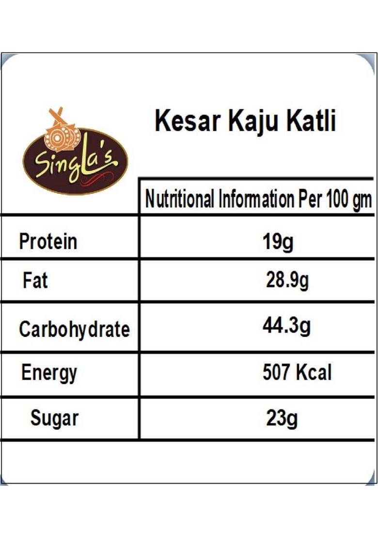 Singla Sweets Kesar Kaju Katli 400G Very Delicious Box 400 G