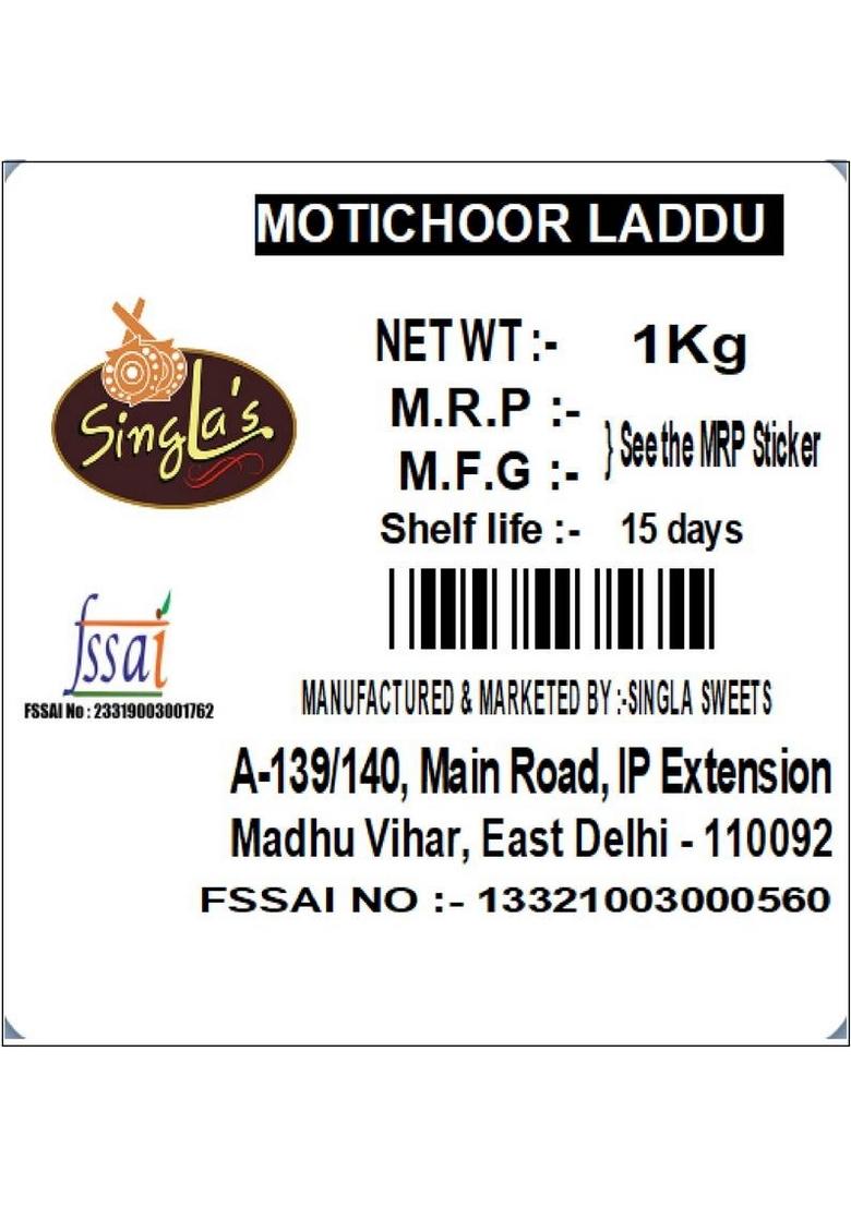 Singla Sweets Motichoor Laddu 1Kg Delicious Box 1 Kg
