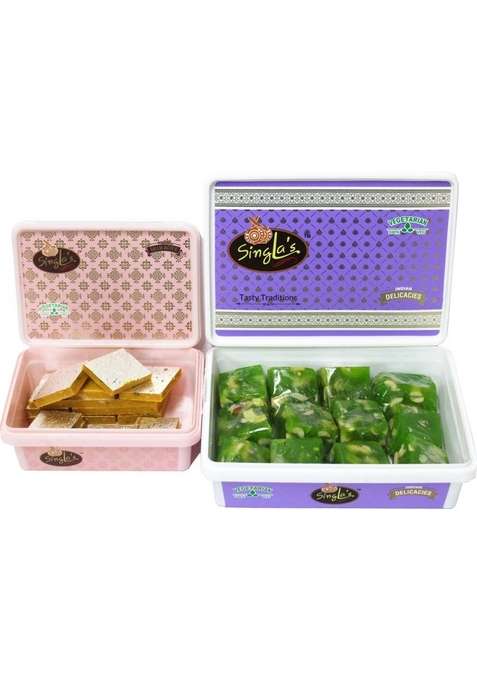 Singla Sweets Kaju Kesar Burfi200G And Karachi Halwa 400G Combo Pack Of 2 600G Box&nbsp;&nbsp; X 300 G