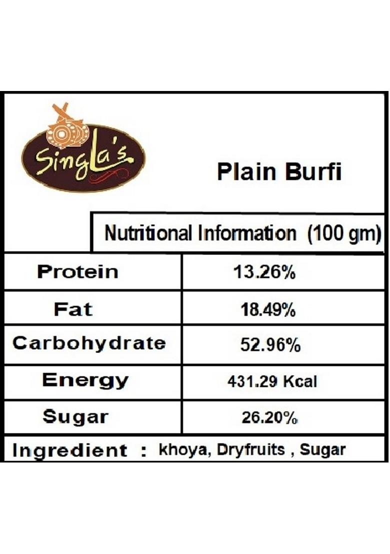 Singla'S Plain Burfi 500G Indian Mithai Sweets Box 500 G