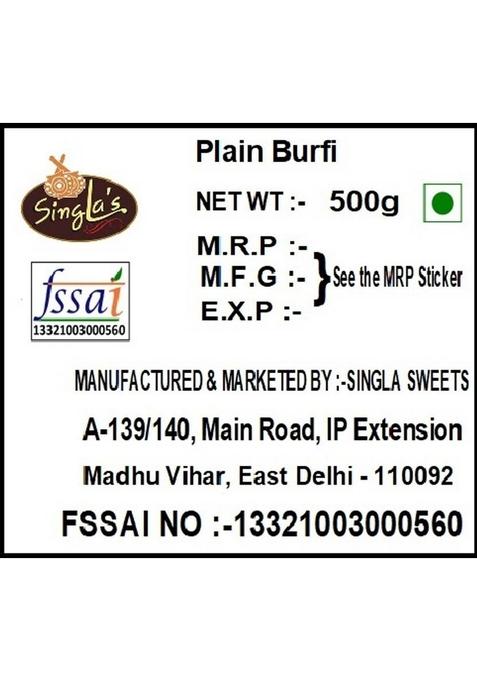 Singla'S Plain Burfi 500G Indian Mithai Sweets Box 500 G