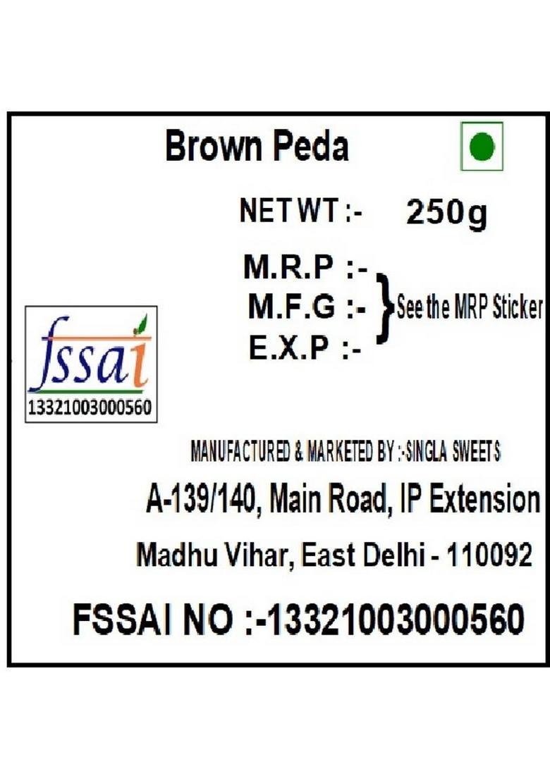 Singla Sweets Brown Peda 250G Box 250 G