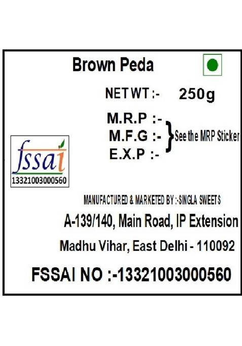 Singla Sweets Brown Peda 250G Box 250 G