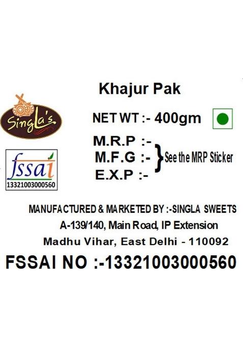Singla'S Barfi Khajur Pak 400Gm Indian Mithai Sweets Box 400 G