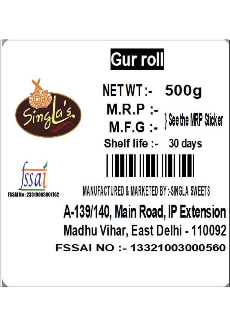 Singla Sweets Gur Roll 500G Dry Fruits Gajak Box 500 G