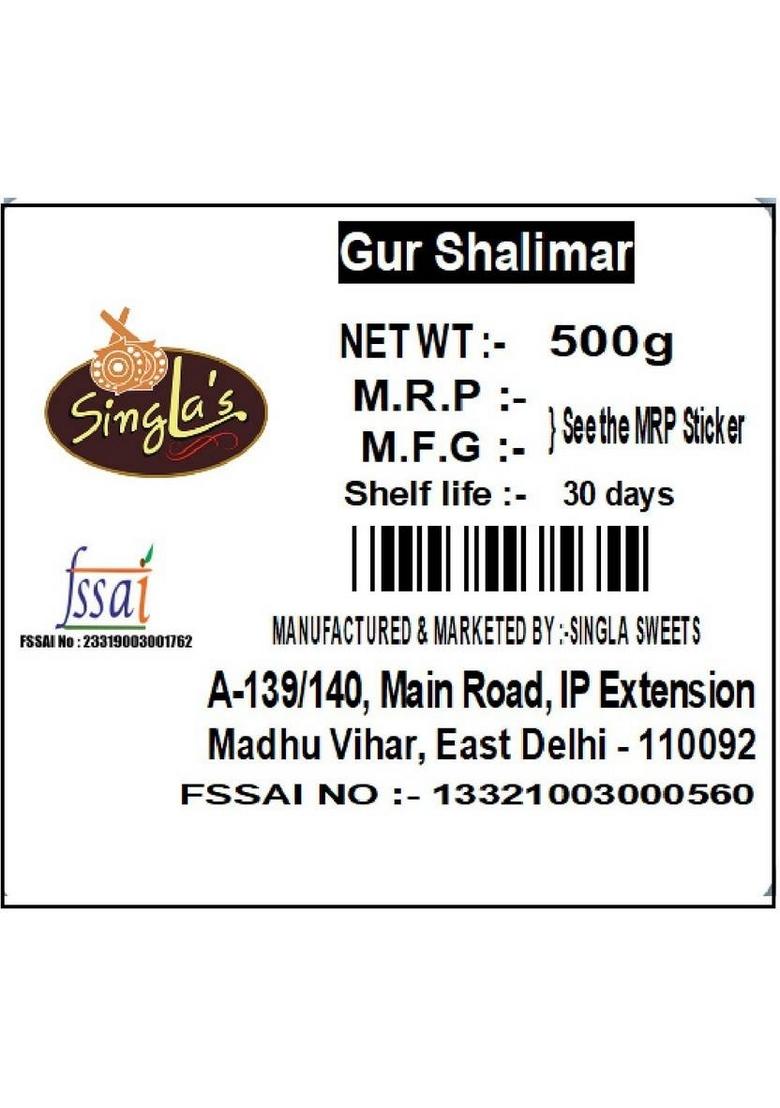 Singla Sweets Gur Shalimar 500G Dry Fruits Gajak Box 500 G