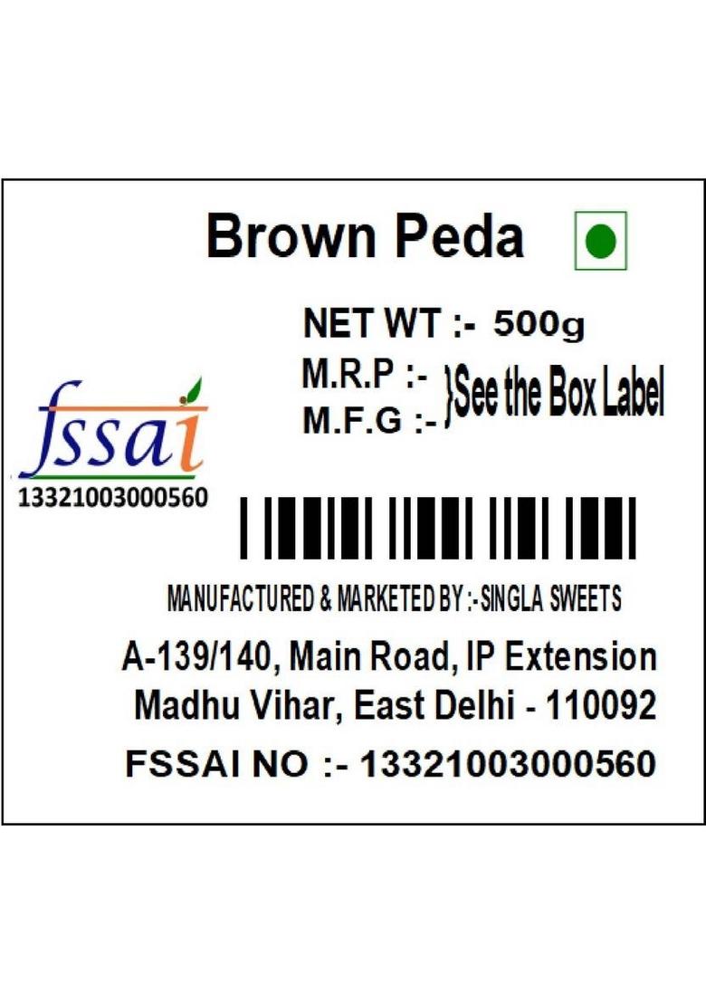 Singla Sweets Brown Peda Barfi Very Delicious Sweet 500G | Box 500 G