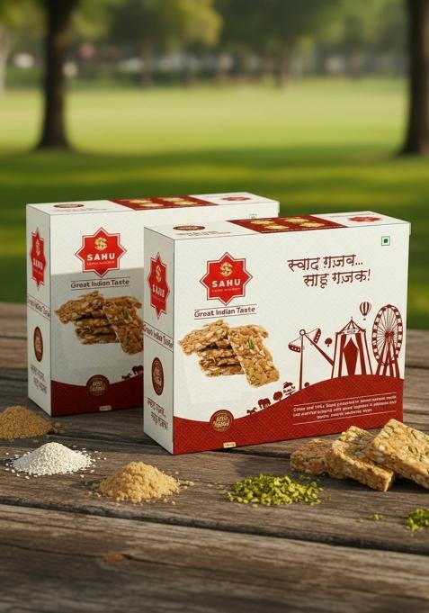 Sahu Gajak Bhandar Peanut Chikki 800G Mungfali Gazak | Chikkis Jaggery |Traditional Indian Sweets Box 800 G