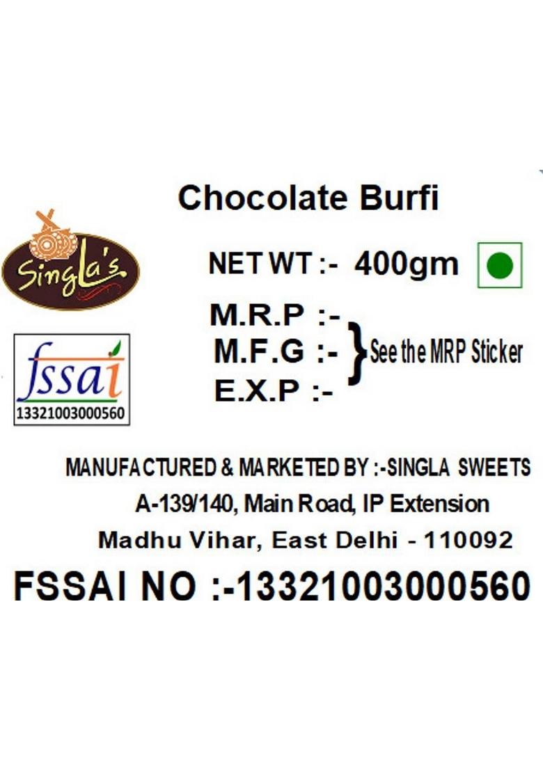 Singla'S Chocolate Barfi 500G Pack Of 2 Box X 200 G