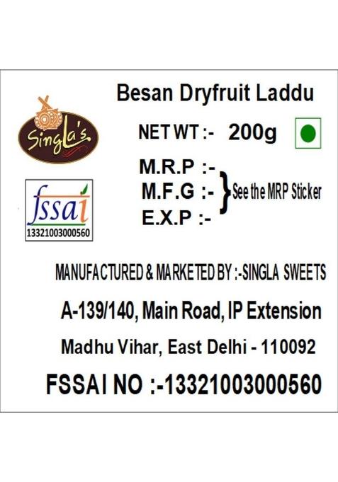 Singla Sweets Besan Dryfruit Laddu 200G Indian Mithai Sweet Vacuum Pack 200 G