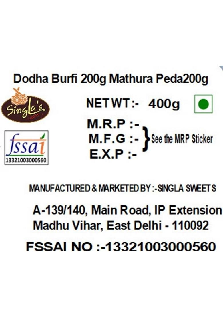 Singla'S Dodha Burfi 200G Mathura Peda Combo Pack Of 2 Box X 200 G
