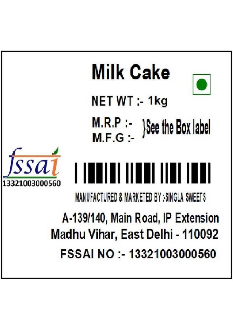 Singla Sweets Milk Cake Barfi 1Kg Tasty Delicious Sweet Box 1000 G